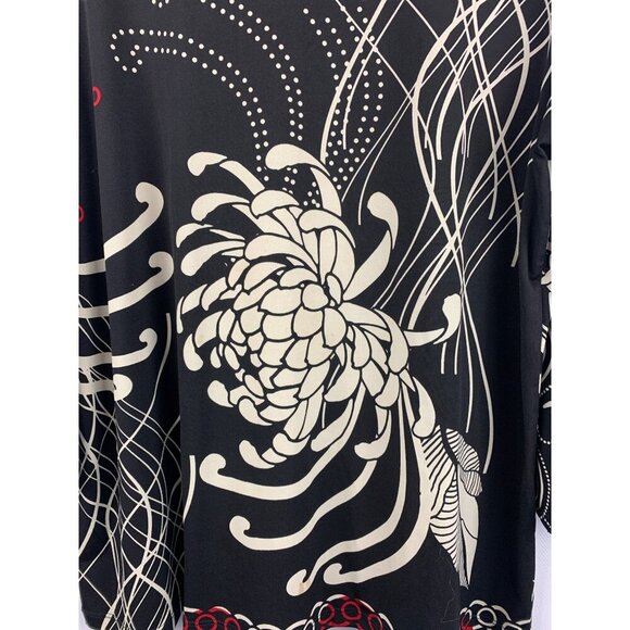 Chicos Black Long Sleeve Floral Tunic Top Size 2 Polyester Spandex Blend - Picture 3 of 6